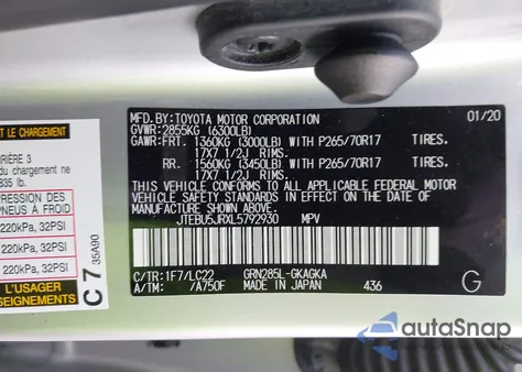 2020 Toyota 4Runner Trd Off Road Premium z USA, uszkodzony, nr VIN JTEBU5JRXL5792930